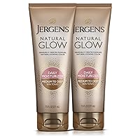 Jergens Natural Glow Self Tanner Lotion, Daily Sunless Fake Tanning, Medium to Deep Skin Tone, Daily Moisturizer, featuring Antioxidants and Vitamin E, 7.5 oz (2 Pack)