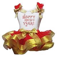 Petitebella Happy New Year White Shirt Red Petal Skirt Gold Ribbon Outfit Nb-8y