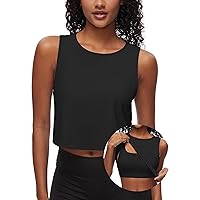 Womens Workout Tank Top Crop Top with Built in Bra Muscle Top Sleeveless Active Top Athletic Tank Crop Top