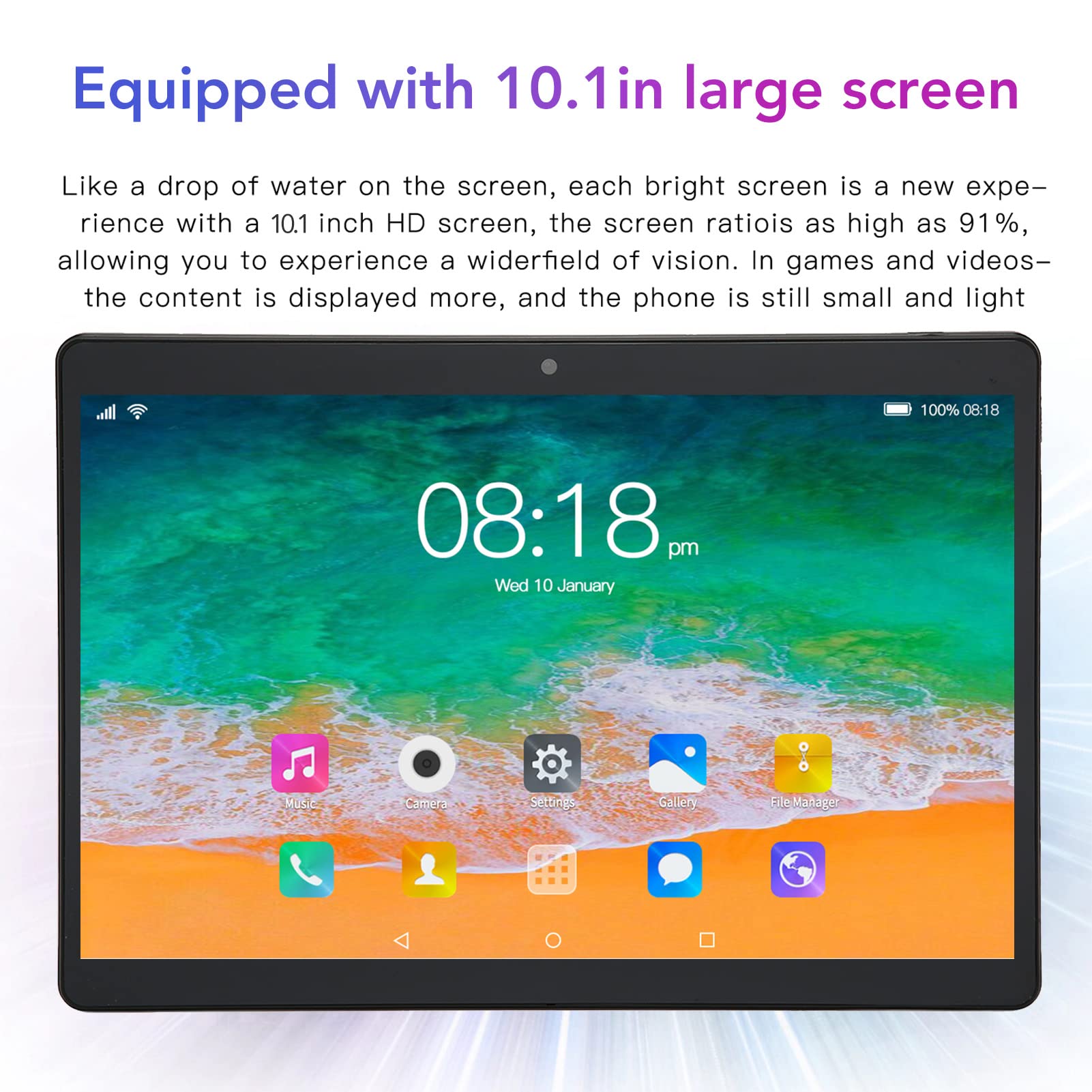 Luqeeg 10.1In Tablet for Android 12, 5G WiFi 6GB RAM 128GB ROM Tablet PC, Ten Core CPU Processing Operating System, Front 200W Rear 500W Dual Camera 1960X1080 IPS 8800mAh Calling Tablet(US Plug)