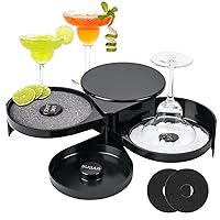 3-Tier Margarita Salt and Sugar Rimmer Set with 2 Sponges, Glass Rimmer for Cocktails - Bar Supplies Essentials for Home, Party, Bartender Accessories (Black)
