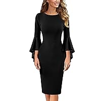 VFSHOW Womens Elegant Bell Sleeve Cocktail Party Bodycon Pencil Sheath Dress