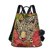 ALAZA Leopard and Peonies Floral Animals Garden Flowers Backpack with Keychain for Woman Ladies