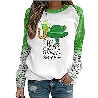Women St Patrick's Day Crewneck Sweatshirt Irish SlaintShamrock Clover Coffee Cup Graphic Long Sleeve Shirt Pullover Top