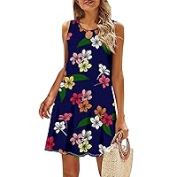 Floral Dress for Women,Womens Summer Dresses 2024 Casual Hollow Out Crewneck Sleeveless Tank Dresses Loose Sundress