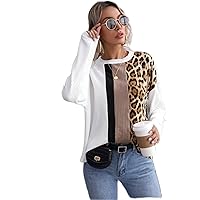 Women's Tops Women's Shirts Sexy Tops for Women Leopard Drop Shoulder Rib-Knit Tee