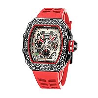 Luxury Men's Fashion Crystal Watch Tonneau Bling Iced Out Watch Chronograph Skeleton Diamond Watch for Men Hip Hop Rapper