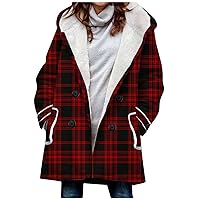 Womens Winter Coats, Fleece Soft Fuzzy Long Coats Sherpa Jackets Warm Plush Printed Outwear Button With Pockets 2023