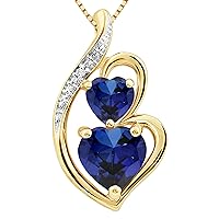 Lab Created Blue Sapphire Necklace Diamond Accent in Sterling Silver or 14kt Yellow Gold Plated Silver - 18 Inch Chain