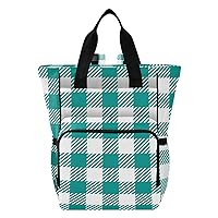 Turquoise Teal Buffalo Plaid Check Diaper Bag Backpack for Baby Girl Boy Large Capacity Baby Changing Totes with Three Pockets Multifunction Diaper Bag Tote for Shopping