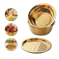 Meisha Colander, 3Pcs Stainless Steel Kitchen Tool 3 in 1 Drain Basket Fruit and Vegetable Cutter Strainer Bowl Set Drain Pot Basket Grater for Fruits Vegetables Rice Washing Mixing - Gold