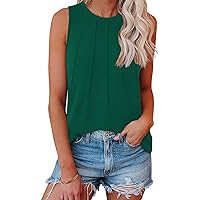 Heymiss Summer Tops for Women 2024 Tank Tops for Women Loose Fit Pleated Round Neck Sleeveless Tops S-2XL