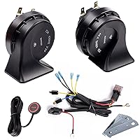 Car Horn 12V Truck Horn with Button Kit, Banhao Train Horn Waterproof High Low Tone Universal Fit Super Loud Electric Snail Horn 12V Horn Kit Replacement Car Horns Kit (with button)