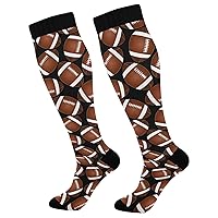 Nurse Compression Socks For Women Wide Calf for Teens Brown Football on Black