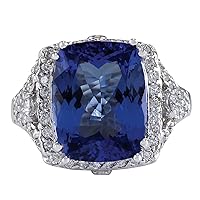 9.14 Carat Natural Blue Tanzanite and Diamond (F-G Color, VS1-VS2 Clarity) 14K White Gold Luxury Cocktail Ring for Women Exclusively Handcrafted in USA