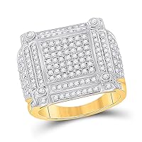 The Diamond Deal 14kt Yellow Gold Mens Round Diamond Square Cluster Ring 1-3/8 Cttw