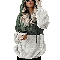 Flygo Womens Casual Fleece Sherpa Hoodie Pullover Sweatshirt with Pockets