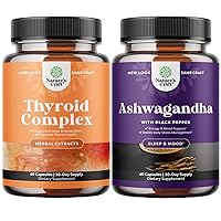 Natures Craft Bundle of Herbal Thyroid Support Complex and Mood Enhancer Organic Ashwagandha Capsules - Energy Supplement for Thyroid Health - for Thyroid Energy Focus and Adrenal Support