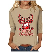 Women's Womans Tops for Fall 22 Fashion Casual Round Neck 44989 Sleeve Loose Christmas Printed T-Shirt Top, S-3XL