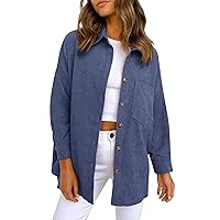 KOJOOIN Womens Corduroy Button Down Shacket Long Sleeve Corduroy Light Shirt Jacket Tops