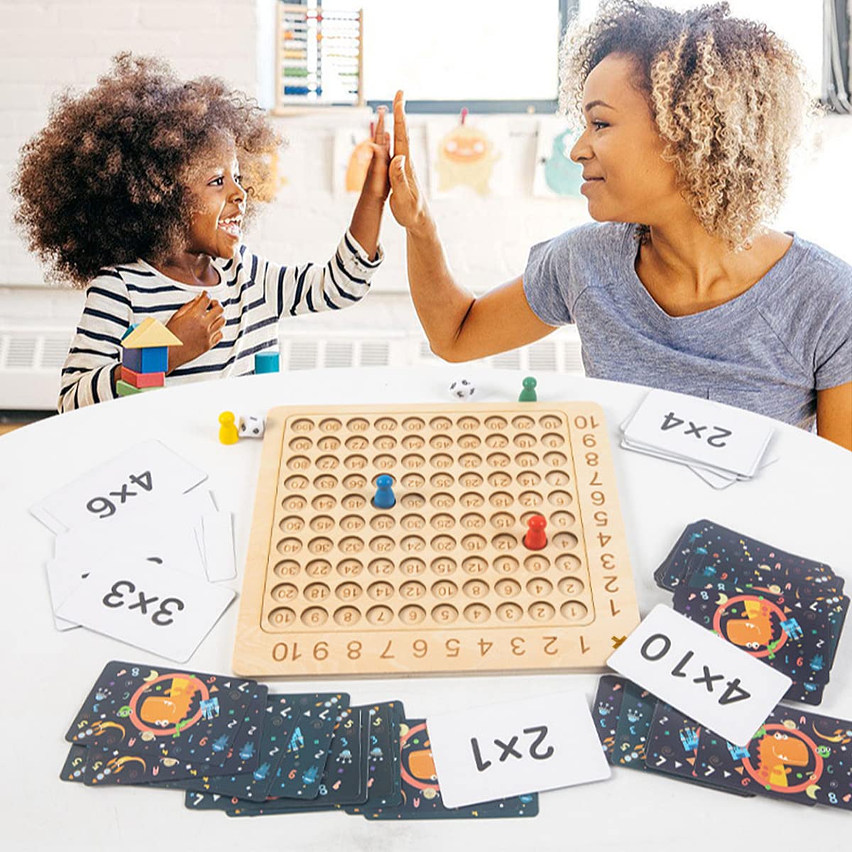 Keweis Wooden Montessori Multiplication Board Game with 100 Multiplication Flash Cards, Kids Math Counting Learning Toys Gift, Early Educational Learn Multiplication for Children Toddlers Kids