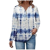 Tunic Tops Women's Button Neck Tops Women's Casual Everyday Tops Long Sleeve V Neck Fashion Print Shirt Tops