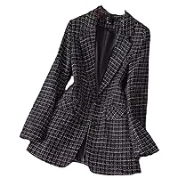 Spring Plaid Women Blazer Jacket Long Sleeve Casual Suit Coat Elegant Office Classic Chic Temperament Blazers