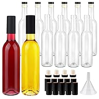 12 Pack 12oz Clear Glass Bottles with Cork Lids and PVC Shrink Capsules, 375 ml Empty Home Brewing Wine Bottles with Funnel for Sparkling Wine, Juice, Kombucha, Beverages