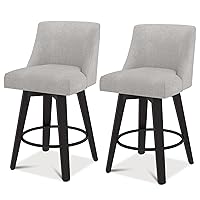 Swivel Bar Stools Set of 2,Counter Height Modern Upholstered Stools,26 inch Height Stools with Back,Performance Fabric in Light Grey/Solid Wood Legs