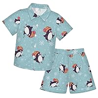 Merry Christmas Penguins Boys Hawaiian Shirts Athletic Toddler Boy Outfits Little Boy's Clothing Summer Outfits,3T