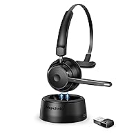Bluetooth Headset 2024 Upgraded Version, Wireless Headset with AI Noise Canceling Microphone, On Ear Bluetooth Headset with USB Dongle for Office Call Center Skype Zoom Meeting Online Class