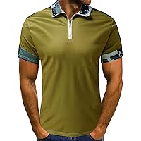 Mens Polo Shirts Slim Fit Pique Casual Contrast Stripe Button Up Tee Tops Curved Hem Tee Shirts Tennis T-Shirt