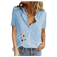 Women's Comfy Fashion Casual Shirts Tops 2023 Summer V Neck Loose Tees Blouse Short Sleeve Solid Colour T-Shirt