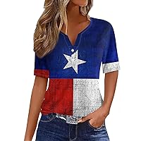 4Th of July Tops for Women 2024 Casual Stars and Stripes American Flag Print V Neck Short Sleeve Shirts Clothing