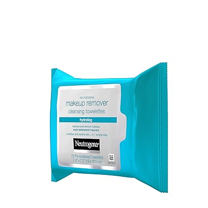 Neutrogena Hydrating Makeup Remover Face Wipes, Pre-Moistening Facial Cleansing Towelettes to Condition Skin & Remove Dirt, Oil, Makeup & Waterproof Mascara, Alcohol-Free, Value Pack 25 ct