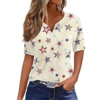 American Flag Shirt Women,4th of July Outfits Summer V Neck Short Sleeve Shirts Fourth of July Outfit Loose Fit