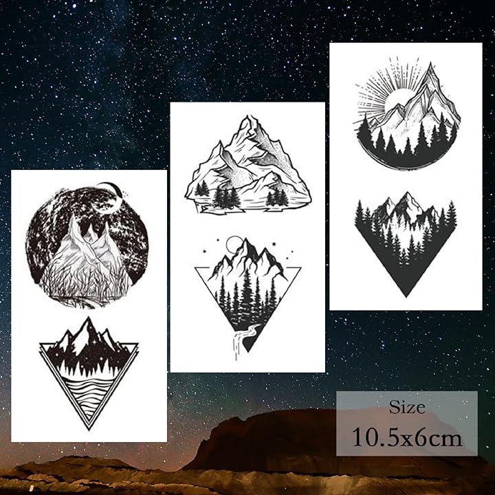 Mua 62 Sheets Mountain Temporary Tattoos Stickers, Including Fake Tattoos  Waterproof Fake Black Geometry Sun Star Moon Tree Triangle Sea Wave Tattoos,  Semi Permanent Tattoos for Adult and Kids trên Amazon Mỹ