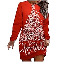 Merry Christmas Sweatshirt Dress for Women Oversized Long Sleeve Crewneck Funny Xmas Tree Graphic Sweater Dresses