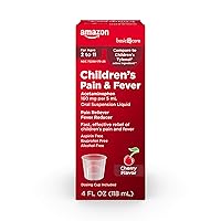 Amazon Basic Care Children's Pain & Fever Oral Suspension Syrup, Acetaminophen 160 mg per 5 mL, Cherry Flavor, 4 fl oz (Pack of 1)