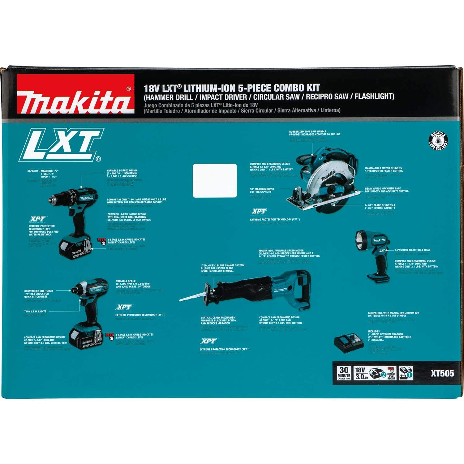 Makita XT505 18V LXT® Lithium-Ion Cordless 5-Pc. Combo Kit (3.0Ah)