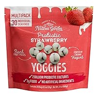 Nature's Garden Probiotic Strawberry Yoggies, 21oz (30 x 0.7oz), Yoggie Bites Strawberry Strawberry Yogurt Covered Snack Pack, High Fiber, Delicious Real Fruit Pieces, No Artificial Ingredients, Healthy Snack for Adults