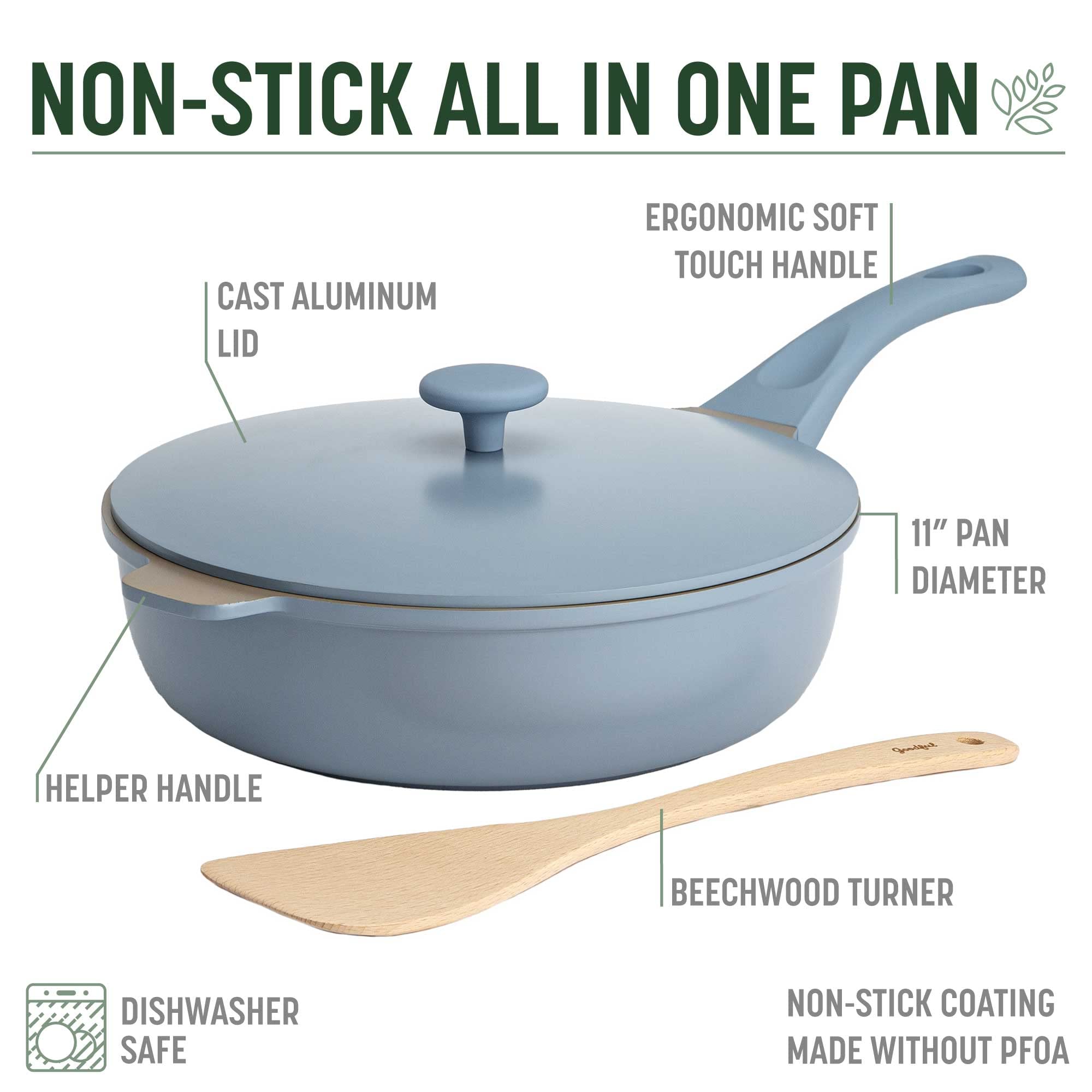 Goodful All-in-One Pan, Multilayer Nonstick, High-Performance Cast Construction, Multipurpose Design Replaces Multiple Pots and Pans, Dishwasher Safe Cookware, 11-Inch, 4.4-Quart Capacity, Blue Mist