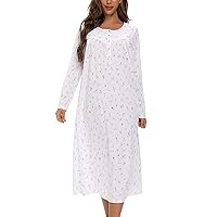 IZZY + TOBY Long Sleeve Cotton Nightgowns for Women Soft Ladies Cotton Nightgown Long Sleep Dress Nightdress Nighties