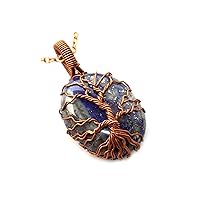 Lapis Lazuli Gemstone Necklace, Copper Wire Wrapped Jewelry, Tree of Life Gemstone Jewellery DR-1173