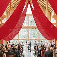 Ceiling Draping Red Chiffon Wedding Arch Draping Fabric 6 Panels 5FTx10FT Wedding Ceiling Drape Sheer Tent Arch Drapes Party Backdrop Curtains with 4
