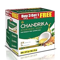 chandrika oval, 4 soaps, 3 of 125 grams and 1 of 75 grams