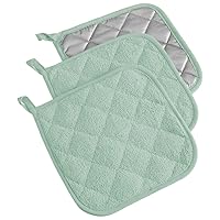 DII Basic Terry Collection Quilted 100% Cotton, Potholder, Mint, 3 Piece