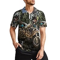 Motocross Motorcycle Vehicle Casual Polo Shirts for Men Short Sleeve Slim Fit Zip Golf T-Shirt Tennis Workout