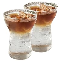 Iced Coffee Cup 2PCS Glass Cups 400ml/13oz Glass Coffee Cups Clear Drinking Glasses Slim Waist Dessert Cups for Wine Milk Beer Cocktail Whiskey