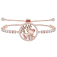 Adjustable Rose Gold Plated Mom and Baby Elephant Bracelet Lucky Animal Family Tree Slider Bolo Clasp Tennis Bracelets for Women